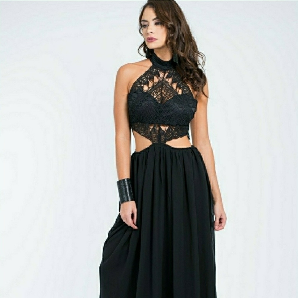 Lace and chiffon maxi dress